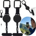 Infällbar stöldskyddslina för telefon, 2-pack, stålkabel, karbinhake, svart