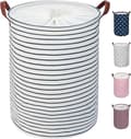 1 pc 18-inch Freestanding Laundry Hamper with Lid, (Blue Stripe, M)