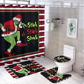 4-piece shower curtain set with Grinch pattern, opaque, easy to install, for bathroom accessories