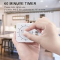 Miniatyrbild 7 av 8: Kökstimer, 60 Minuter/1 Timmes Nedräkningslarm Påminnelse Äggtimer Vit Fyrkant Uppdragbar Mekanisk Timer för Bakning Kokning Äggkokare Lärare