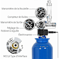 Miniatyrbillede 2 af 5: Akvarie CO2 regulator med 12V adapter, trykreducer til akvarium, dobbelte trykmålere inklusive bobletæller og kontraventil, W21.8 interface