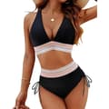/NN/Sommer Højtaljet Bikini til Kvinder med Mavekontrol Sort sort L