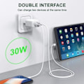 Miniatyrbilde 3 av 4: 30W 2-Port Hurtiglader + 20W 1M USB-C til USB-C Kabel for iPhone 15 Pro Max - iPhone 15 Plus - iPhone 15 Pro - iPhone 15 - Perfekt