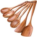 Acacia Wood Kitchen Utensil Set, 6-Piece, Spoon and Spatula Tools with Slotted Spoon and Strainer