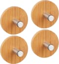 4x självhäftande krokar - Stål/Bambu - Självhäftande