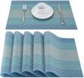 Set med 6 Blå PVC Bordstabletter, 30 x 45 cm, Halkfria, Tvättbara, Värmebeständiga, Rektangulära