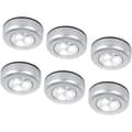 6-pack LED Puck Lights Battery Operated Stick On Tap Touch Night Lights for Closets Cabinets Counters Silver