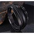 Miniatyrbillede 2 af 5: Sort læderarmbånd til mænd, flettet ægte læder bred wr