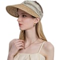 Miniatyrbilde 1 av 5: Beige stråhatt for kvinner UV-maske UPF50+ Toppløs stråhatt Summe