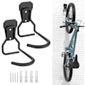 Miniatyrbillede 1 af 5: Pakke med 2 cykelkroge, sort, jern cykelophængsstativer, kraftig L-formet cykelopbevaring vægmontering, praktisk lodret cykelstativ til hjemmet garage
