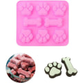 Miniatyrbillede 3 af 5: 2-i-1 hund silikoneforme (sæt med 4 stk. i pink) til poter og knogler, non-stick fødevaregodkendte silikoneforme til chokolade, slik, gelé, isterninger, godbidder til hunde
