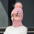 Pikkukuva 1 / 5: 1 huippulaadukas villasta neulottu hattu, hiihtohattusetti, tuulenpitävä, talvi, ulkoilu pink