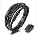 Miniatyrbillede 1 af 5: Sort læderarmbånd til mænd, flettet ægte læder bred wr