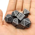 Miniatyrbillede 4 af 5: Antik jern polyhedral metal terning sæt (sølv) med læder terning