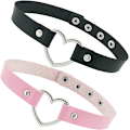 Miniatyrbillede 1 af 5: 2 stk. Hjerte-Pink og Sort Kærlighedshjerte Justerbar Læder Choker