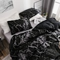 Miniatyrbillede 3 af 5: Sorte Marmor Mønster Dynebetræk Sæt, 3 Stykker Sort Mikrofi