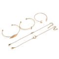 Miniatyrbilde 5 av 5: Boho sett med 5 gullbelagte åpne bladmåne armbånd for kvinner