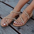 Miniatyrbilde 2 av 4: Kvinners krystall med flip flops sommer strand T-stropp flate sandaler