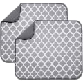 Miniatyrbilde 1 av 5: 2-pak mikrofiber tørkematte for oppvaskstativ, absorberende tørkematte for glass, tallerken og kopp 40cm x 46cm, grå stativ