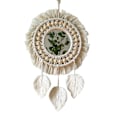 Miniatyrbild 3 av 5: Beige, Boho Macrame Fransvägg Spegel med Träpärlor Fjäder Pe