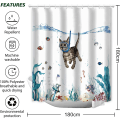 Miniatyrbillede 3 af 5: Sød kat dykning bruseforhæng 180x180cm Ocean Animal Print Bad B