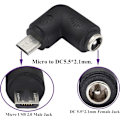 Miniatyrbilde 3 av 5: (2-pakke-Mikro) 90 Grader DC 5.5x2.1mm til Micro USB 5V DC Strømladerkontakt for Mobiltelefon, Tabl
