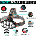 Miniatyrbilde 2 av 5: LED-hodelykt, superlys 8 LED-hodelykt USB-oppladbar