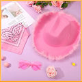 Miniatyrbillede 5 af 5: 1 Sort Cowboyhat Med Fjerboa Fluffy Feather Brim Adu