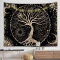 Pikkukuva 1 / 4: Elämänpuun seinävaate Kuu ja Aurinko (150x200cm) Musta Psykedeelinen