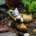 Miniatyrbillede 2 af 5: Små miniature sovende kattefigurer, fe have DIY feer