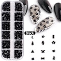 Miniatyrbillede 1 af 5: Et sæt (sort) Nail Art Smykker 12 Gitre Fancy Hjerte Stjerne Resin