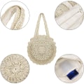 Miniatyrbilde 3 av 5: Rund halmbag for kvinner, sommerstrandveske, heklet crossbody med
