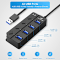 Miniatyrbillede 3 af 5: USB 3.0 Hub med separat afbryder og LED-lys, 4-port USB Hub