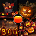 Miniatyrbilde 2 av 5: Halloween LED Gresskarlys Utendørs med Fjernkontroll og Timer, Batt