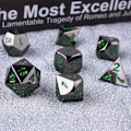 Pikkukuva 2 / 5: Metallipolyhedraalinen 7-noppasarja, kiiltävä musta maalattu ja tummanvihreät numerot Sinkkiseosnopat metallilla, roolipelien noppasetti Dungeons and Dragons RPG-noppapeleihin