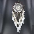 Utan ljus - Stor Boho drömfångare vit fjäder Macrame Wal