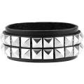 Miniatyrbillede 5 af 5: Unisex sort ægte læder sølv pyramide nitter armbånd 80'erne