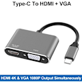 Miniatyrbillede 2 af 5: USB-C til HDMI VGA Adapter, 2 i 1 Type C til HDMI 4K, VGA 1080P C