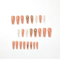 Miniatyrbilde 2 av 5: Gule falske negler i marmor med rhinestones og gullfolie (24 stk),