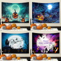 Miniatyrbilde 4 av 4: Gobeliner Halloween Oransje Gresskar Fullmåne Spøkelsesslott Skisse