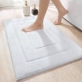 Miniatyrbillede 1 af 5: （Hvid，40*60cm）Skridsikker bademåtte, blødt mikrofiber badeværelsestæppe, vandabsorberende, maskinvaskbar, ekstra tyk brusebadsmåtte til badeværelset