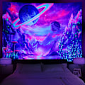 Miniatyrbillede 1 af 5: UV-reaktiv galakse rum gobelin psykedelisk neon lampe soveværelse