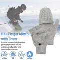 Miniatyrbild 3 av 5: Damvantar Vinter Varma Grå Vantar, Vantar med Stickad Halvfinger Överdrag Konvertibla Vantar i Två Former