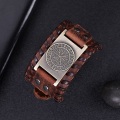 Miniatyrbilde 5 av 5: Nordiske vikinger runeamulett lær armbånd (gammel rød bronse)