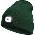 Miniatyrbillede 1 af 5: LED Beanie med lys - Smaragdgrøn, USB-genopladelig håndfri 4 LED