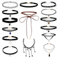 Miniatyrbillede 1 af 5: 15 stk. Kvinders sorte choker-ring, pigers elastiske, strækbare, lige