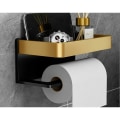Miniatyrbillede 2 af 5: Toiletpapirholder i aluminium til vægmontering, rulleholder med rummelige hylder