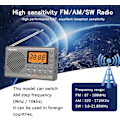 Miniatyrbild 5 av 5: (Grå) AM/FM/Kortvågs Bärbar Radio, Batteridriven Fickradio, Stor Digital Display, Väckarradio med Alarm och