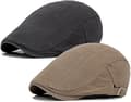 2-pack Newsboy grå/Khaki hattar för män Flat Cap Bomull Justerbar