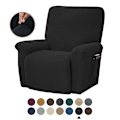 Miniatyrbild 1 av 5: Stretch Recliner Fåtöljöverdrag, 4-Delar Mjuk Soffaöverdrag med Fickor (Svart)